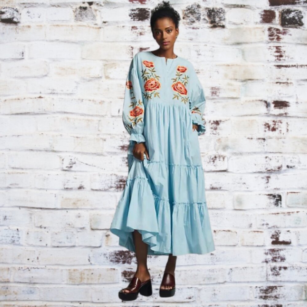 NWT Samant Chauhan Tiered Embroidered Dress by Anthropologie